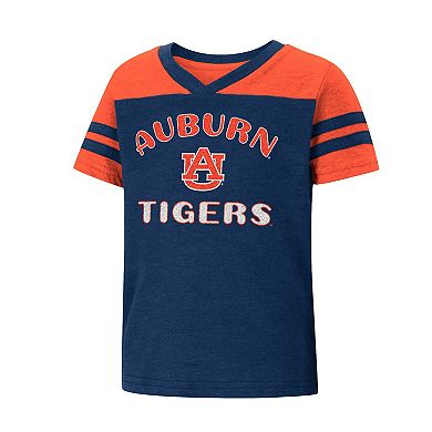 Girls Toddler Colosseum Navy/Orange Auburn Tigers Piecrust Promise Striped V-Neck T-Shirt