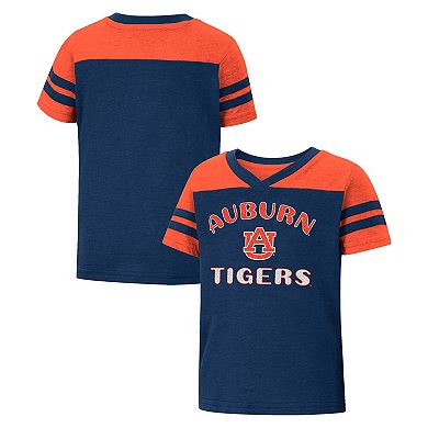 Girls Toddler Colosseum Navy/Orange Auburn Tigers Piecrust Promise Striped V-Neck T-Shirt