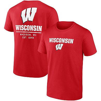 Men's Fanatics Branded Red Wisconsin Badgers Game Day 2-Hit T-Shirt