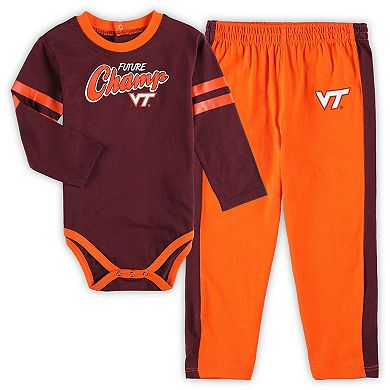 Infant Maroon/Orange Virginia Tech Hokies Little Kicker Long Sleeve Bodysuit and Sweatpants Set