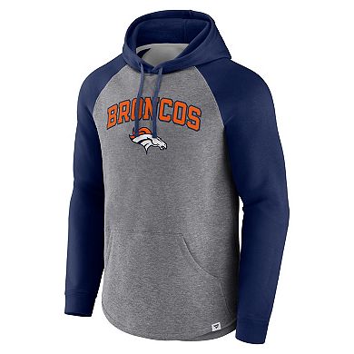 Men's Fanatics Branded Heathered Gray/Navy Denver Broncos By Design Raglan Pullover Hoodie