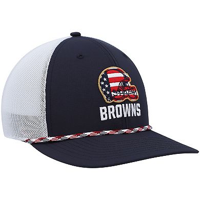 Men's '47 Navy/White Cleveland Browns Flag Fill Trucker Adjustable Hat