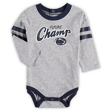 Newborn & Infant Heathered Gray/Navy Penn State Nittany Lions Little Kicker Long Sleeve Bodysuit & Sweatpants Set