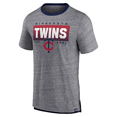 Men's Fanatics Branded Heathered Gray Minnesota Twins Iconic Team Element Speckled Ringer T-Shirt
