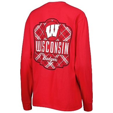 Women's Pressbox Red Wisconsin Badgers Valencia Plaid 2-Hit Long Sleeve T-Shirt