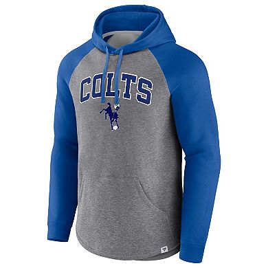 Men's Fanatics Branded Heathered Gray/Royal Indianapolis Colts By Design Raglan Pullover Hoodie