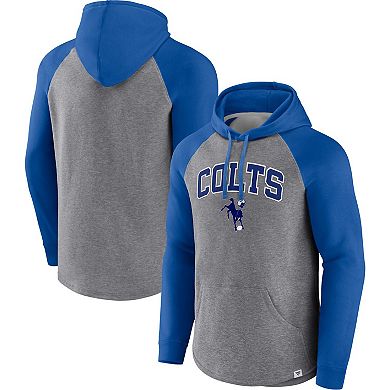 Men's Fanatics Branded Heathered Gray/Royal Indianapolis Colts By Design Raglan Pullover Hoodie