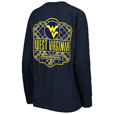 Women's Pressbox Navy West Virginia Mountaineers Valencia Plaid 2-Hit Long Sleeve T-Shirt