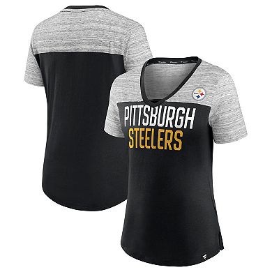Women's Fanatics Branded Black/Heathered Gray Pittsburgh Steelers Close Quarters V-Neck T-Shirt