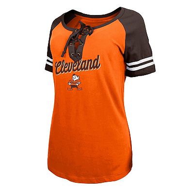 Women's New Era Orange/Brown Cleveland Browns Legacy Lace-Up Raglan T-Shirt
