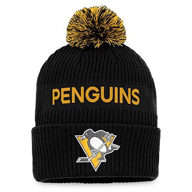 Men's Fanatics Branded Black/Yellow Pittsburgh Penguins 2022 NHL Draft Authentic Pro Cuffed Knit Hat with Pom