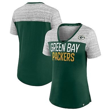 Women's Fanatics Branded Green/Heathered Gray Green Bay Packers Close Quarters V-Neck T-Shirt