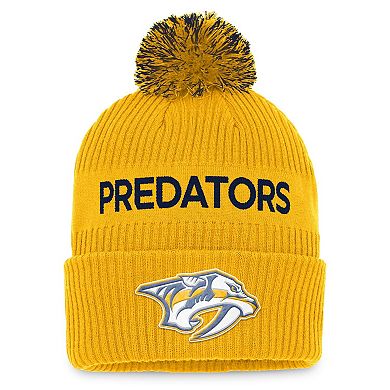 Men's Fanatics Branded Yellow/Navy Nashville Predators 2022 NHL Draft Authentic Pro Cuffed Knit Hat with Pom