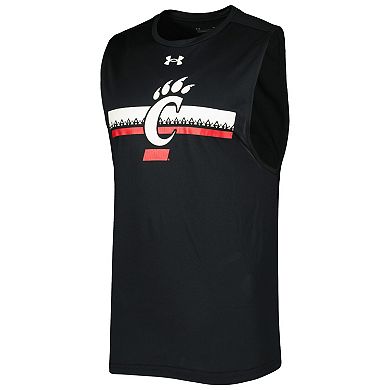 Men's Under Armour Black Cincinnati Bearcats Logo Striped Tech Performance Tank Top