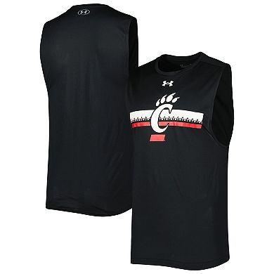 Men's Under Armour Black Cincinnati Bearcats Logo Striped Tech Performance Tank Top