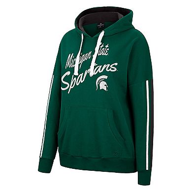Women's Colosseum Green Michigan State Spartans Serena Oversized Sleeve Striping Pullover Hoodie
