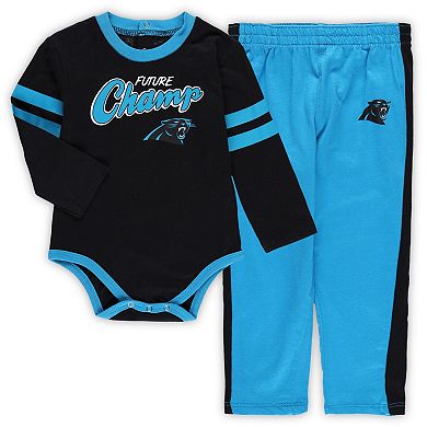 Infant Black/Blue Carolina Panthers Little Kicker Long Sleeve Bodysuit & Pants Set