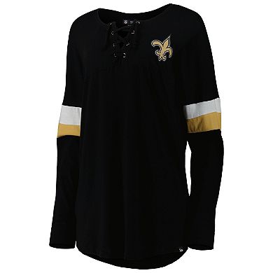 Women's New Era  Black New Orleans Saints Athletic Varsity Lightweight Lace-Up Long Sleeve T-Shirt