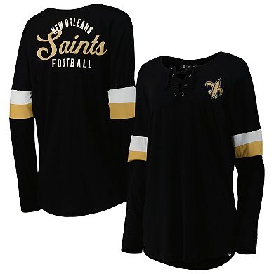 Women's New Era  Black New Orleans Saints Athletic Varsity Lightweight Lace-Up Long Sleeve T-Shirt