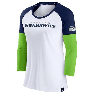 Women's Fanatics Branded White/College Navy Seattle Seahawks Durable Raglan 3/4-Sleeve T-Shirt