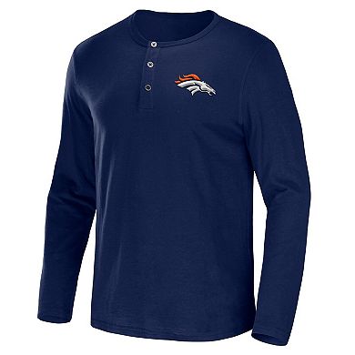 Men's NFL x Darius Rucker Collection by Fanatics Navy Denver Broncos Slub Jersey Henley Long Sleeve T-Shirt