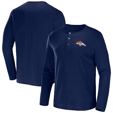 Men's NFL x Darius Rucker Collection by Fanatics Navy Denver Broncos Slub Jersey Henley Long Sleeve T-Shirt