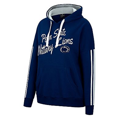 Women's Colosseum Navy Penn State Nittany Lions Serena Oversized Sleeve Striping Pullover Hoodie