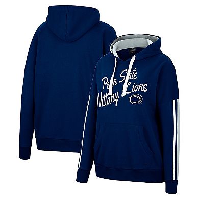 Women's Colosseum Navy Penn State Nittany Lions Serena Oversized Sleeve Striping Pullover Hoodie