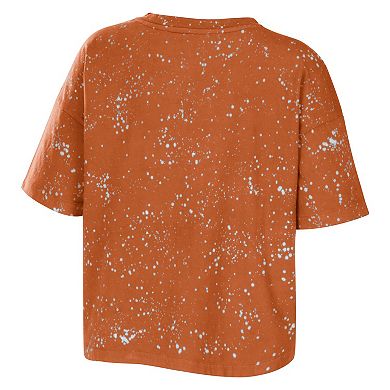 Women's WEAR by Erin Andrews Texas Orange Texas Longhorns Bleach Wash Splatter Notch Neck T-Shirt