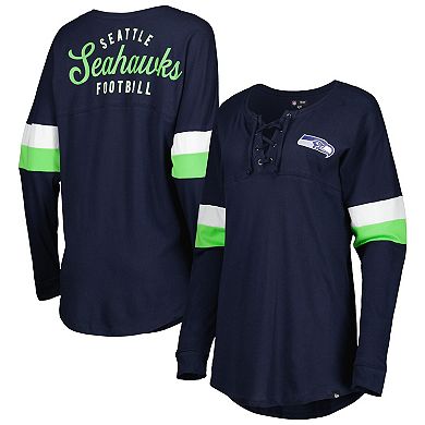 Women's New Era College Navy Seattle Seahawks Athletic Varsity Lace-Up Long Sleeve T-Shirt