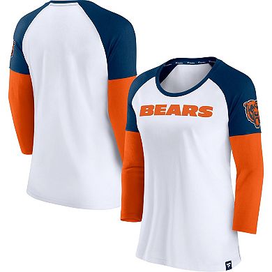 Women's Fanatics Branded White/Navy Chicago Bears Durable Raglan 3/4-Sleeve T-Shirt