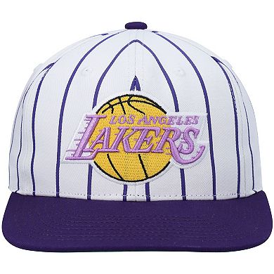Men's Mitchell & Ness White Los Angeles Lakers Hardwood Classics Pinstripe Snapback Hat