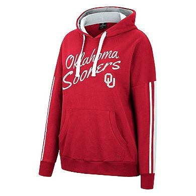 Women's Colosseum Crimson Oklahoma Sooners Serena Oversized Sleeve Striping V-Neck Pullover Hoodie