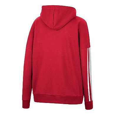 Women's Colosseum Crimson Oklahoma Sooners Serena Oversized Sleeve Striping V-Neck Pullover Hoodie