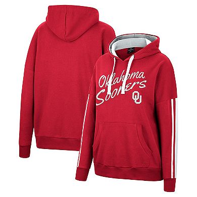 Women's Colosseum Crimson Oklahoma Sooners Serena Oversized Sleeve Striping V-Neck Pullover Hoodie