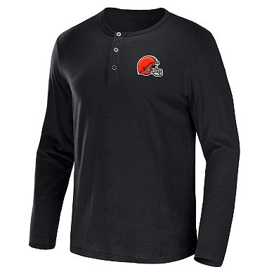Men's NFL x Darius Rucker Collection by Fanatics Black Cleveland Browns Slub Jersey Henley Long Sleeve T-Shirt