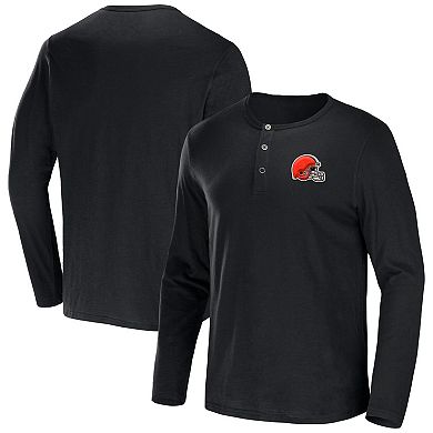 Men's NFL x Darius Rucker Collection by Fanatics Black Cleveland Browns Slub Jersey Henley Long Sleeve T-Shirt