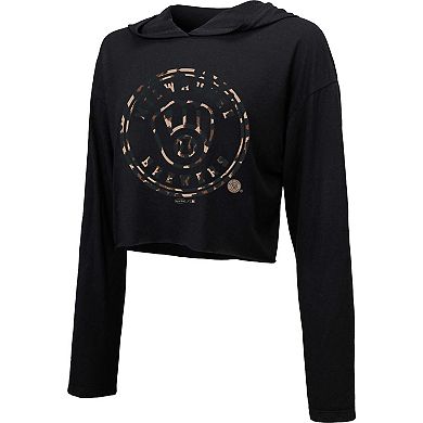 Women's Majestic Threads Black Milwaukee Brewers Leopard Cropped Hoodie