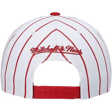 Men's Mitchell & Ness White Houston Rockets Hardwood Classics Pinstripe Snapback Hat