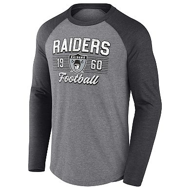 Men's Fanatics Branded Heathered Gray/Heathered Charcoal Las Vegas Raiders Weekend Casual Raglan Tri-Blend Long Sleeve T-Shirt