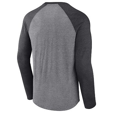 Men's Fanatics Branded Heathered Gray/Heathered Charcoal Las Vegas Raiders Weekend Casual Raglan Tri-Blend Long Sleeve T-Shirt