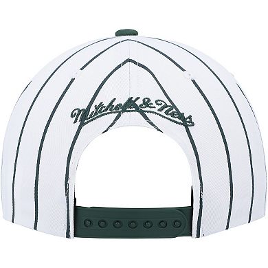 Men's Mitchell & Ness White Milwaukee Bucks Hardwood Classics Pinstripe Snapback Hat