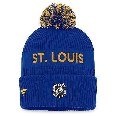 Men's Fanatics Branded Royal/Yellow St. Louis Blues 2022 NHL Draft Authentic Pro Cuffed Knit Hat with Pom