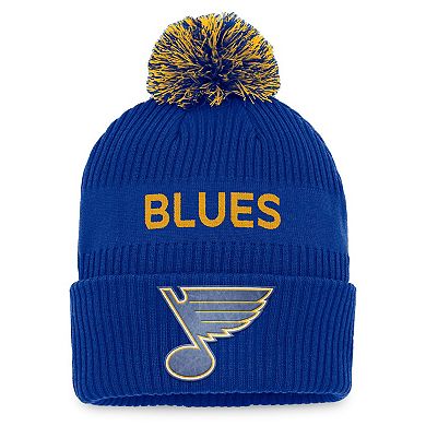 Men's Fanatics Branded Royal/Yellow St. Louis Blues 2022 NHL Draft Authentic Pro Cuffed Knit Hat with Pom