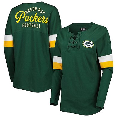 Women's New Era  Green Green Bay Packers Athletic Varsity Lightweight Lace-Up Long Sleeve T-Shirt