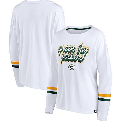 Women's Fanatics Branded White Green Bay Packers Retro Power Long Sleeve T-Shirt