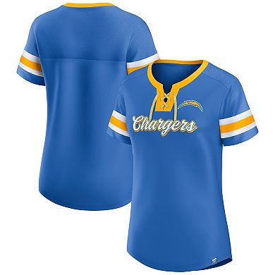 Women's Fanatics Branded Powder Blue Los Angeles Chargers Original State Lace-Up T-Shirt