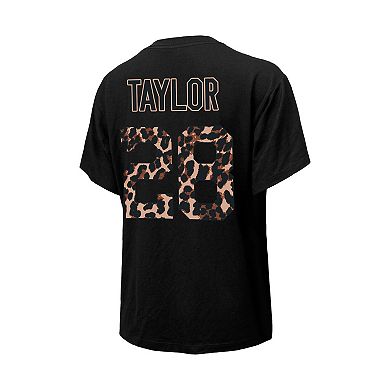 Women's Majestic Threads Jonathan Taylor Black Indianapolis Colts Leopard Player Name & Number T-Shirt