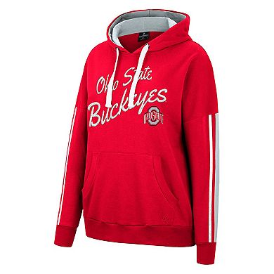 Women's Colosseum Scarlet Ohio State Buckeyes Serena Oversized Sleeve Striping V-Neck Pullover Hoodie