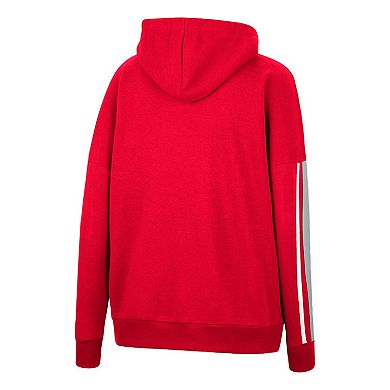 Women's Colosseum Scarlet Ohio State Buckeyes Serena Oversized Sleeve Striping V-Neck Pullover Hoodie